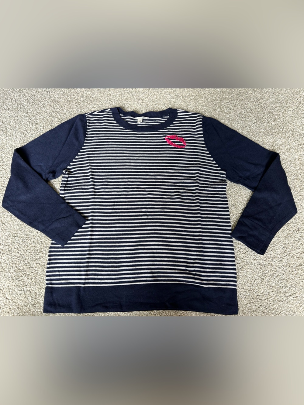 Halogen Navy & White Striped Lip Embroidered Lightweight Sweater XL